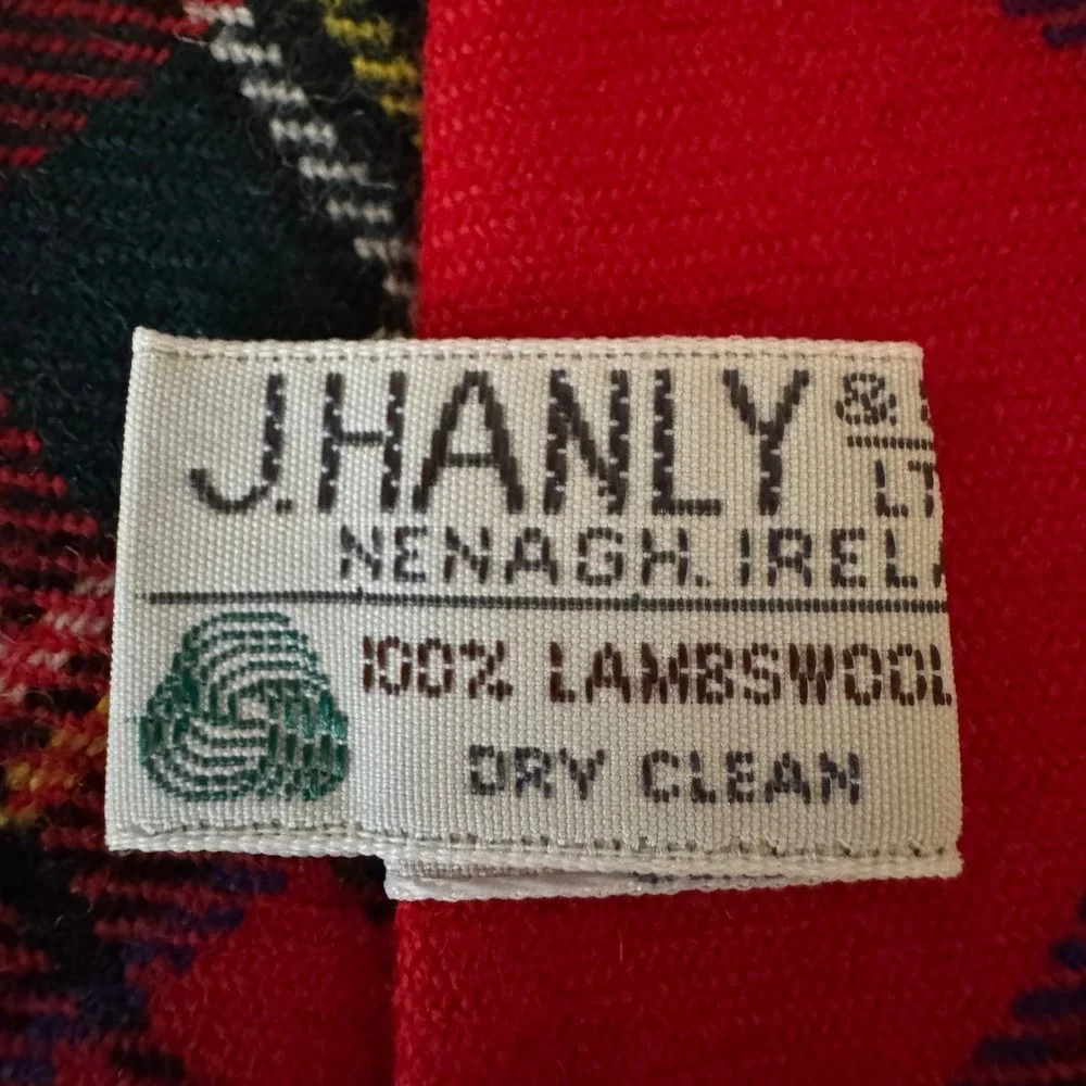 John Hanly Ireland Mens Red Plaid Tartan Lambswool Necktie Royal Stewart Style